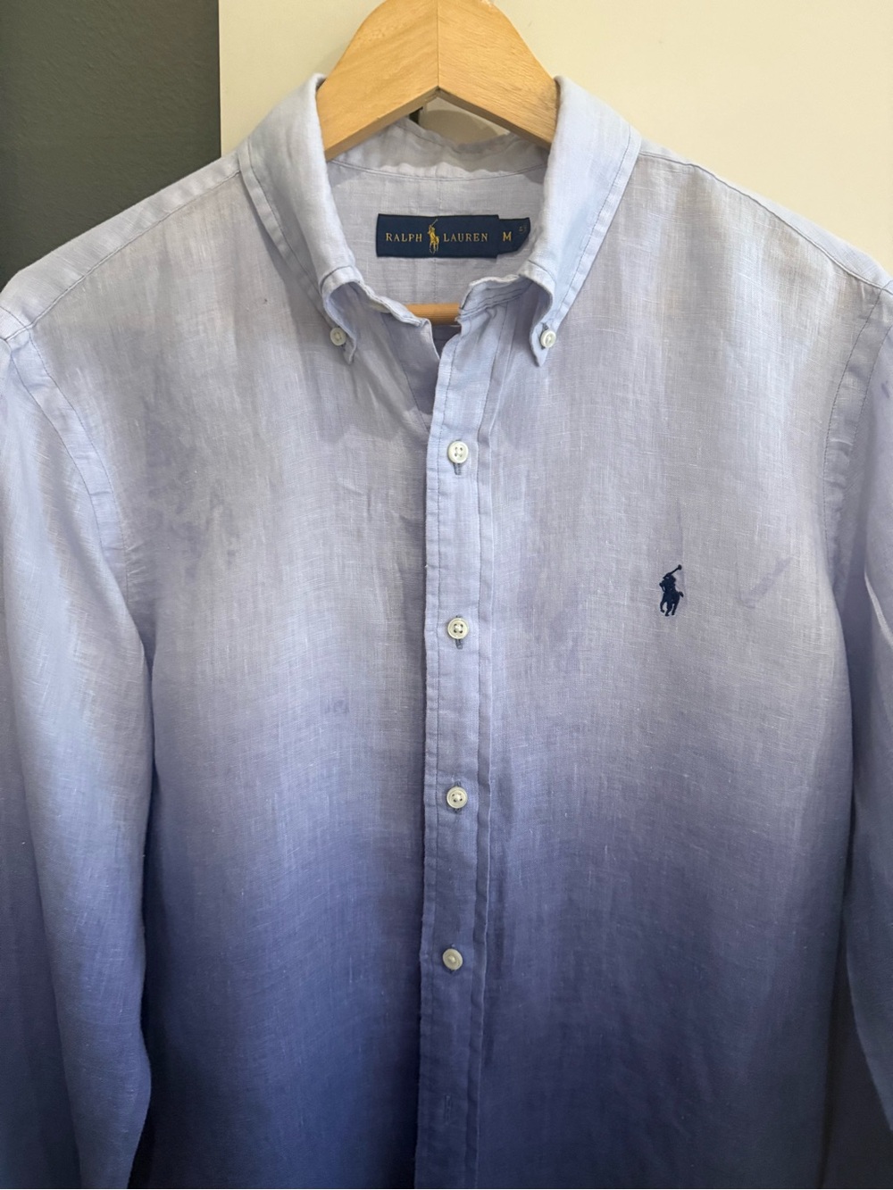Ralph Lauren linen Light to Navy Ombre, it has some obvious dye inconsistency